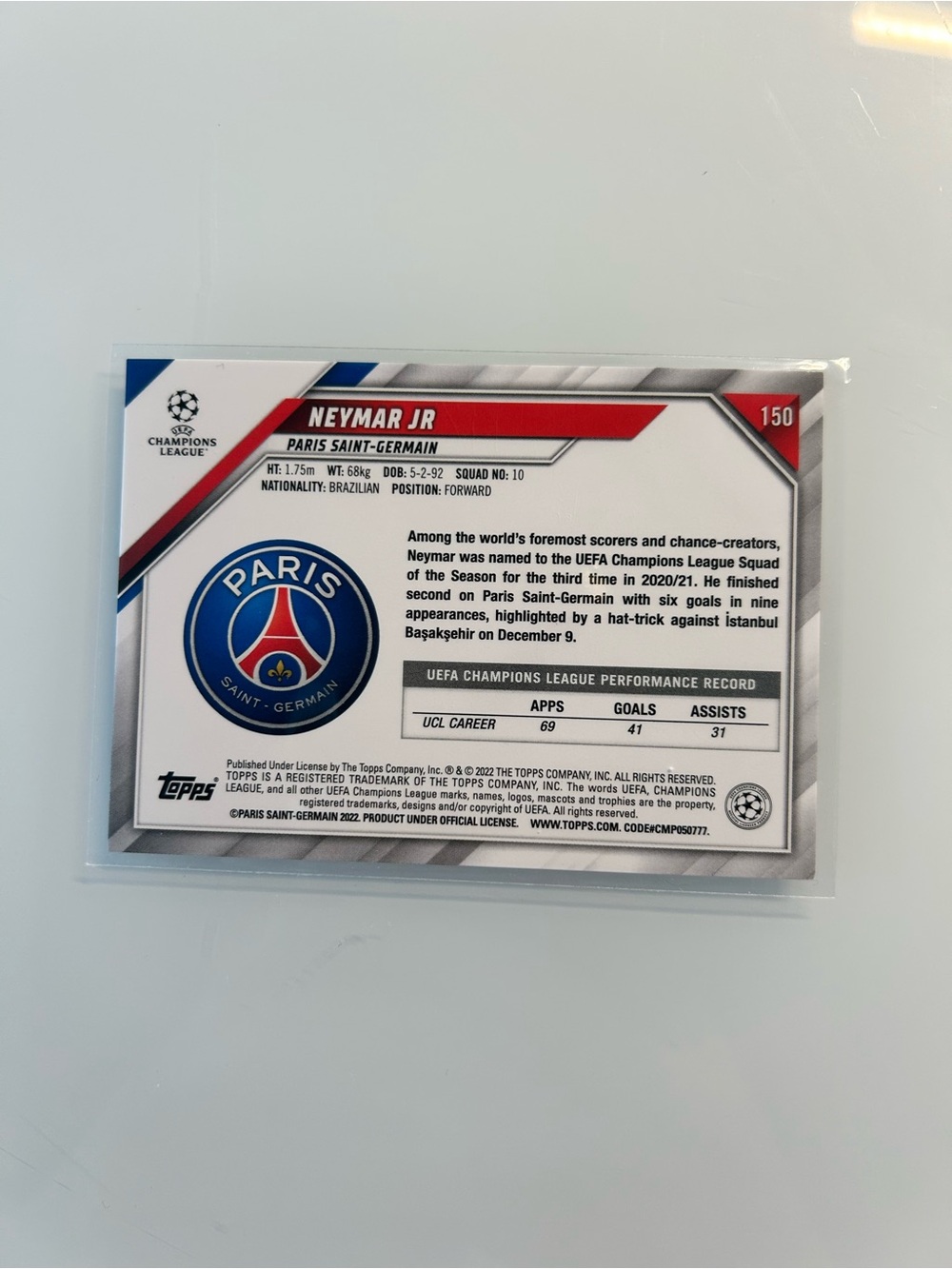 Topps Paris Saint-Germain Card - Red, Blue, White - Picture 2 of 2